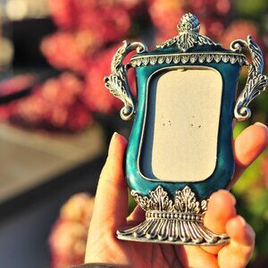 1pcs Silver Sea Green Glaze Metalwork Crystal Floral Picture frame